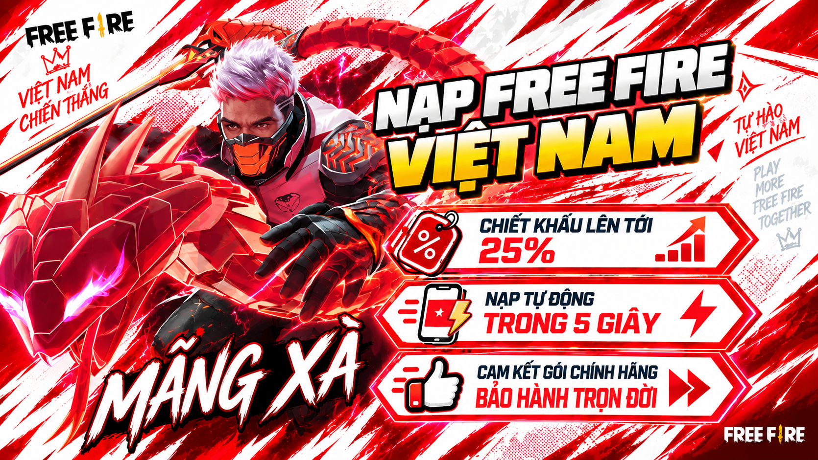 🇻🇳 Nạp Free Fire Việt Nam [ Chiết Khấu Tự Động ] + [ Kim Cương & Thẻ tuần, tháng ]